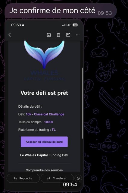 Membre confirmant la réception de sa Prop Firm offerte